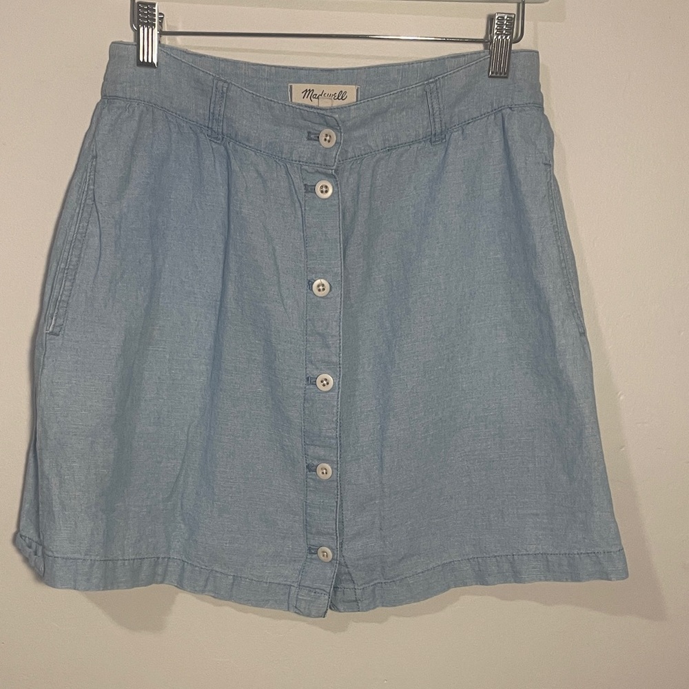 Madewell Light Chambray Button-Front Mini Skirt
